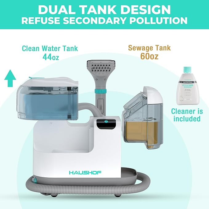 HAUSHOF Steam Portable Carpet and Upholstery Cleaner, Deep Couch Cleaner Machine with 3 Powerful Cleaning Modes for Pet Stains, Sofa, Rug, Mattress, Car Seat and Curtain, Spot & Stain Cleaner Included