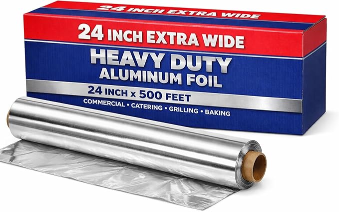 Heavy Duty Aluminum Foil Roll, 24 Inch Extra Wide, 475 Feet Length, Commercial Grade, for Catering, Grilling, Baking, Cooking, BBQ