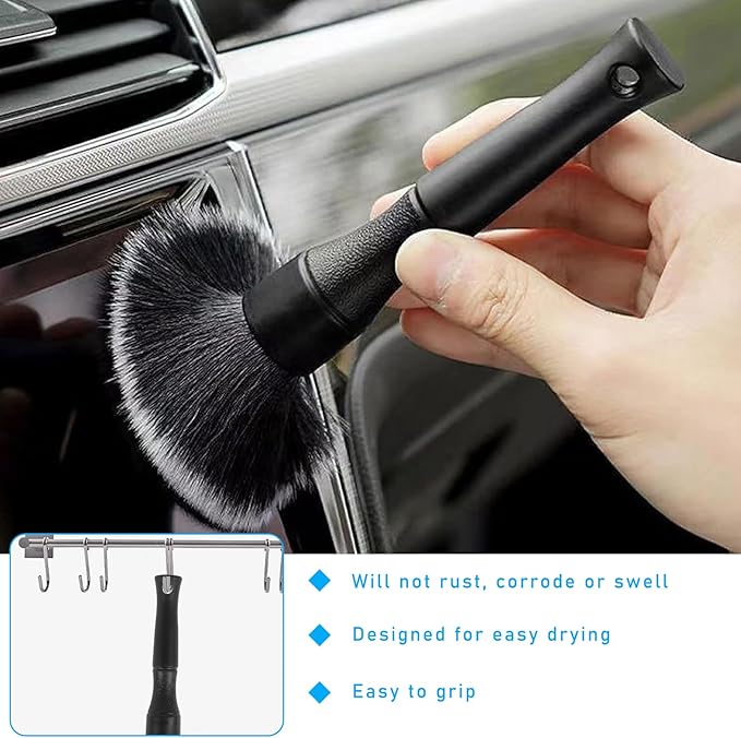 Ziciner Car Detailing Brush, Ultra Soft Car Detail Brush Kit for Elegant Surfaces, Auto Scratch-Free Cleaner Kit for Car Interior & Exterior, Wheels, Dashboard, Engine Bay (Short Handle)