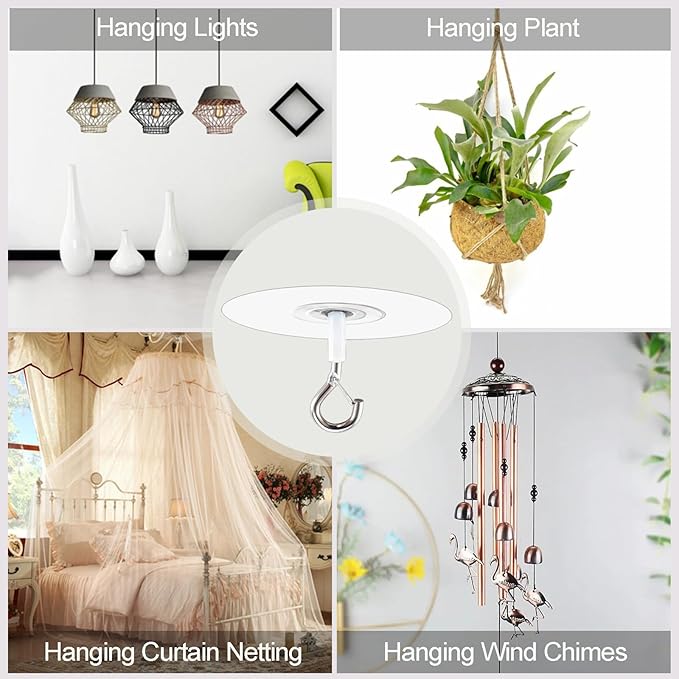 No Hole Adhesive Ceiling Hooks for Popcorn Concrete Textured Ceiling Unsmooth Wall Surface, No Drilling Self Adhesive Ceiling Hooks