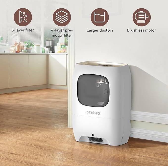 Pro Touchless Vacuum Automatic Dustpan - Ultra Fast & Powerful - Great for Sweeping Salon Pet Hair Food Dirt Kitchen, Canister Vacuum Cleaner Trash Can, Bagless, Auto Sensors, 1500 Watt-White