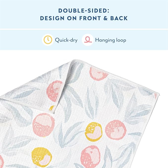 ELYN Microfiber Kitchen Dish Towel & Dish Cloth Set, Quick-Dry & Absorbent Waffle Weave Cleaning Cloths, Set of One Kitchen Towel & Two Washcloths, Paper Towels Alternative (Magnolias & Stripe)