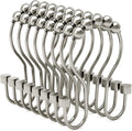 Shower Curtain Hooks, Shower Curtain Rings Rust Proof Double Hook Shower Curtain Hooks with Clindrical Design, 12 Pcs Nickel Shower Hooks for Shower Curtain, Metal Shower Rod Hooks
