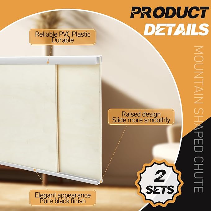 Landical 2 Sets Plastic Sliding Door Track Set for Cabinet Double Rails Panel Kit, 1/4" Thick Panels Glass Door Hardware System Window Track Quick Installation(3 ft,White)