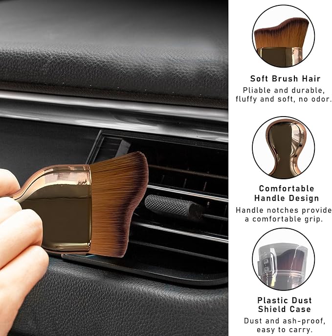 2PCS Car Interior Dust Brush, Soft Scratch Free Auto Detailing Brushes, Universal Vehicle Interior Cleaning Tool for Automotive Dashboard, Air Vents, Leather (Rose Golden)