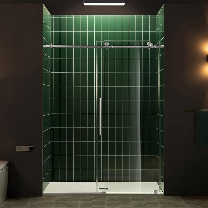 Woodbridge 57.5-60" W x 80" H Frameless Single Sliding Soft-Close Shower Door with Tempered Glass & Explosion Proof Film in Chrome Finish