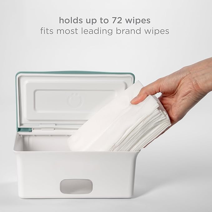 Ubbi Baby Wipes Dispenser with Weighted Plate and Secure Seal, Nursery and Baby Registry Essential to Keep Wipes Fresh, Open Water