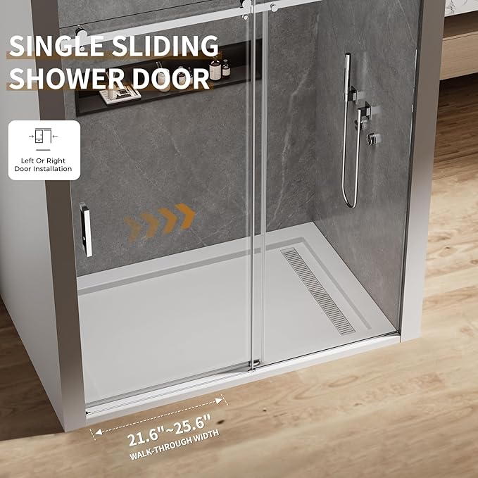 56-60 in. W x 74 in. H Frameless Sliding Shower Door, 5/16"(8mm) Clear Tempered Glass, Premium SUS304 Stainless Steel Hardware, Double Nano Coating, JVR-X02 (Bright Chrome)