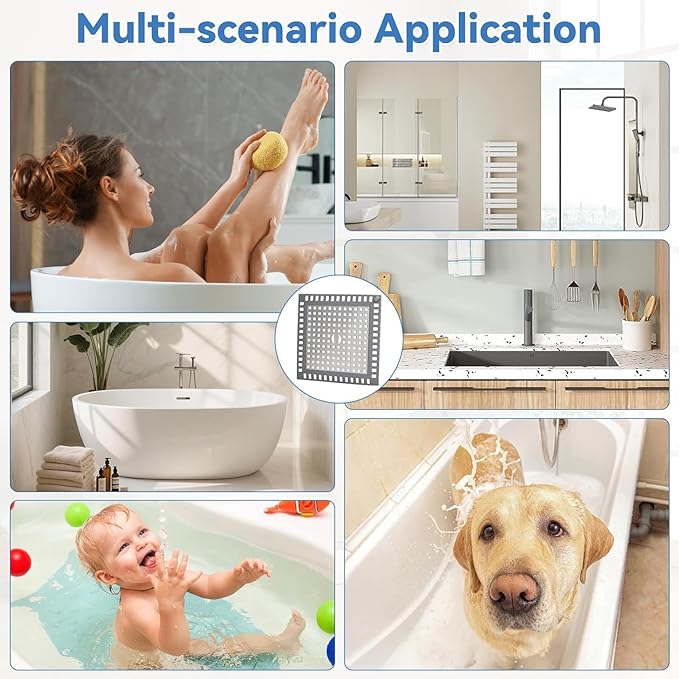 Shower Drain Hair Catcher, 4.72" Shower Drain Cover, All-in-One Universal Sink & Shower Drain Strainer, Easy Installation, Stainless Steel and Silicone Bathroom Accessories for Tub, Bathtub (Square)