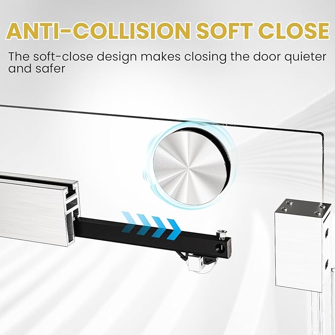 Shower Door 56–60 in W x 76 in H, 3/8" Tempered Glass Sliding Shower Door, Frameless Brushed Nickel, Soft-Close with Buffer, Reversible Installation for Modern Bathroom