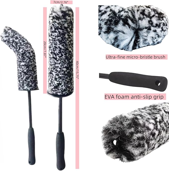 4PCS Wheel Brush Kit for Cleaning Wheel and Tire, Wheel and Rim Brush, Car Detailing Brushes, 360 Degree Bendable & Durable Car Wheel Rim Cleaner Brush Set (Red&Grey)