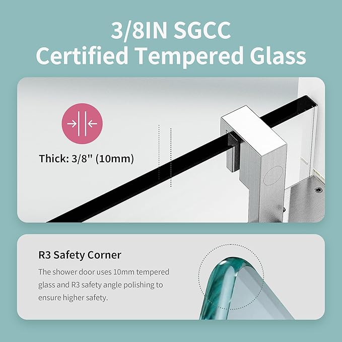 56-60" W x 76" H Frameless Soft-Close Sliding Shower Door, 3/8" (10mm) SGCC Tempered Glass, Reversible Install, Brushed Nickel Finish, Elegant Bathroom Upgrade