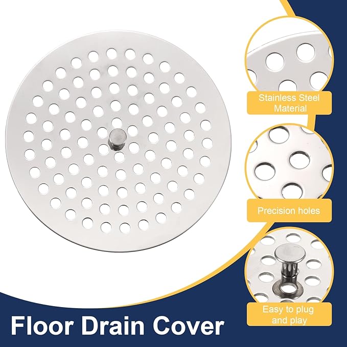 uxcell Shower Drain Hair Catcher, 4.9 inch Stainless Steel Round Floor Drain Cover Anti-Clogging Protection Cover Replacement for Furniture Repair Bathroom Kitchen