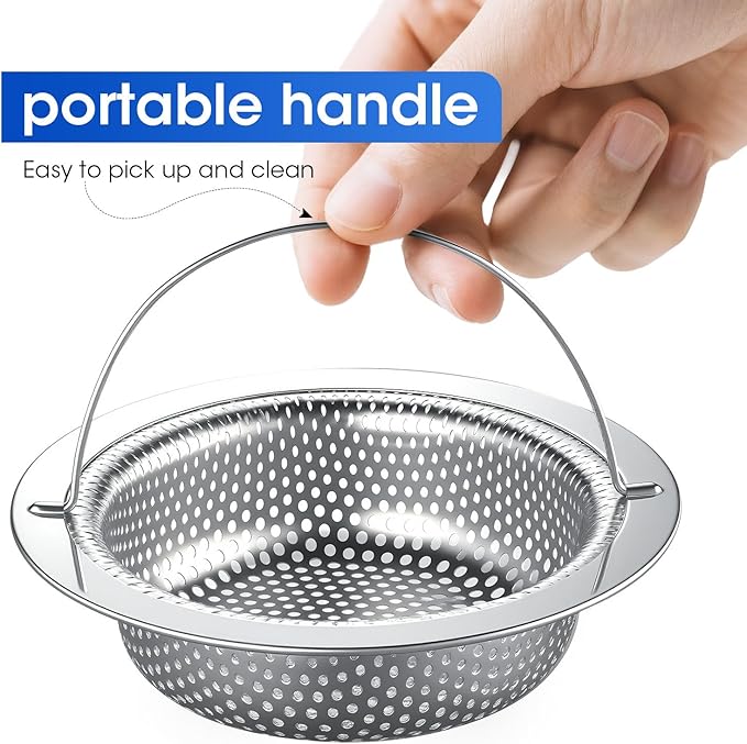 2 Pack 4.5" Kitchen Sink Strainer with Handle,Stainless Steel Sink Drain Strainer Basket, Kitchen Food Catcher for Sink Drain, Anti-Clog Design, Fast Flow, Dishwasher Safe.