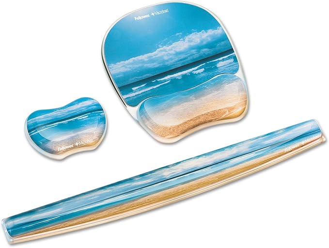 Fellowes Ergonomic Photo Gel Keyboard Wrist Rest with MICROBAN - Sandy Beach, Multicolor (9179401), Ergonomic