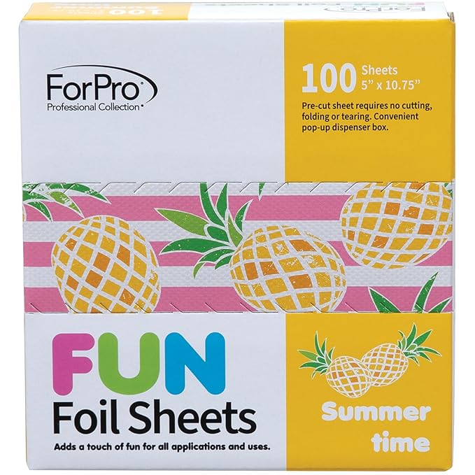 ForPro FUN Summertime 5" Foil Sheets, Aluminum Hair Foils for Color Application and Highlighting Services, Food Safe, Pop-Up Dispenser, 5” W x 10.75” L, 100-Count