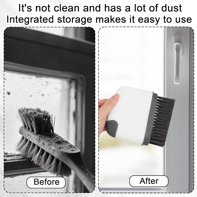 2pcs 2-in-1 Groove Cleaning Brush, 2025 Upgraded Crack Cleaner Tool Handheld Grout Brush for Window Tracks Sliding Doors Sills Tile Lines (Dark Gray)
