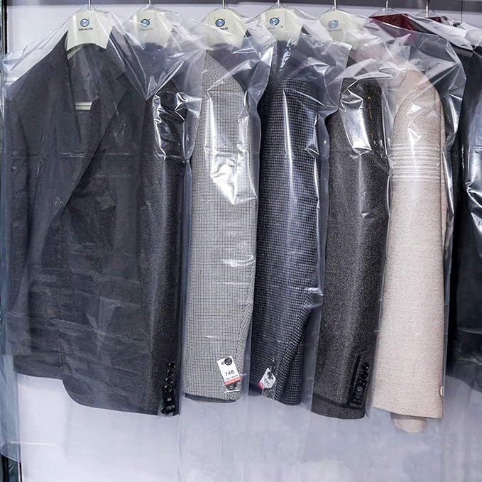 60 PCS Dry Cleaner Bags Plastic Clear 35.4 Inches Can be Hung Transparent Clothes Dust Cover