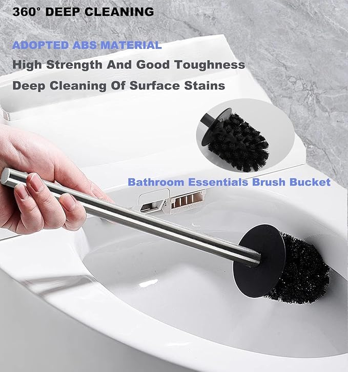 Toilet Brush and Holder, Stainless Steel Square Toilet Bowl Brush Freestanding with Lid,Toilet Cleaner Brush Set for Bathroom Storage,Brushed Silver