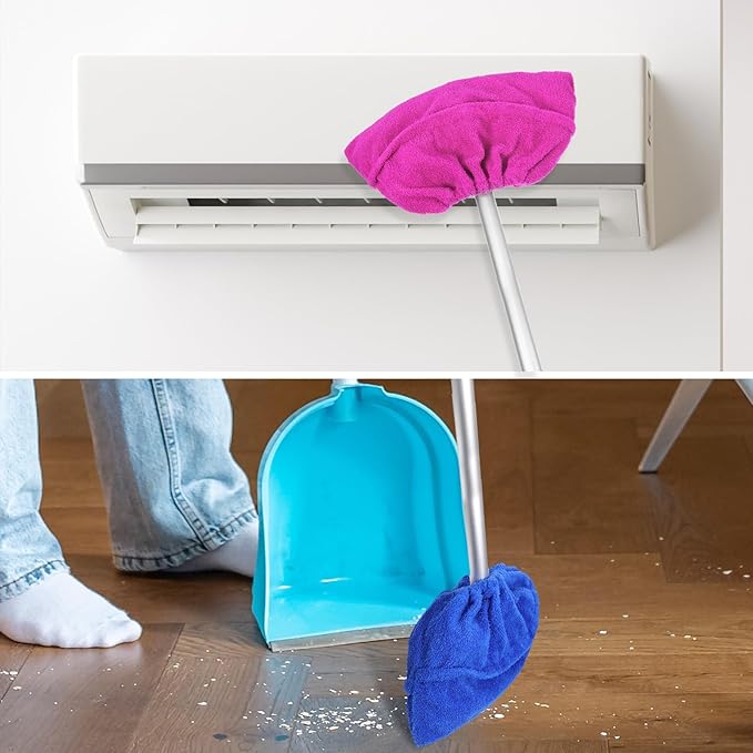 2 Pack Broom Pads to Baseboard Cleaning Tool, Reusable Microfiber Sweep Broom Cloth Covers Base Board Cleaner Tool for Baseboards Molding Walls & Ceiling Cleaning