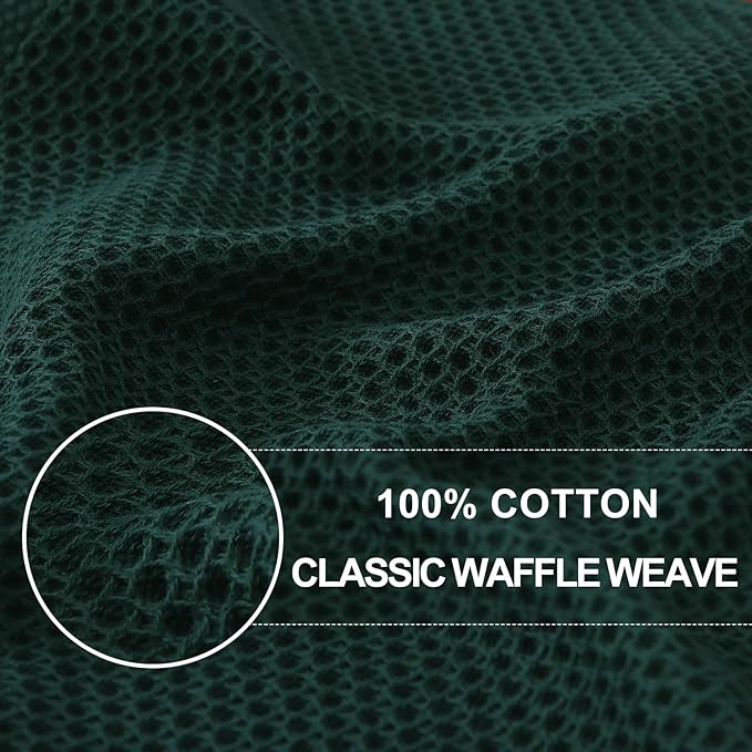 Homaxy 100% Cotton Waffle Weave Kitchen Towels, 3-Pack Ultra Soft Absorbent Dish Towels, Quick Drying Cleaning Towels, 13 x 28 Inches, Blackish Green