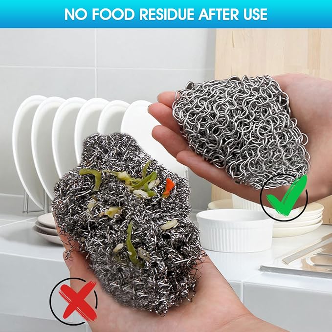 Cast Iron Cleaner 6"x6.3" 316L Stainless Steel Chainmail Scrubber for Griddle Skillet Dutch Oven Wok Stainless Steel Pot Cast Iron Pan Support Dishwasher Cleaning