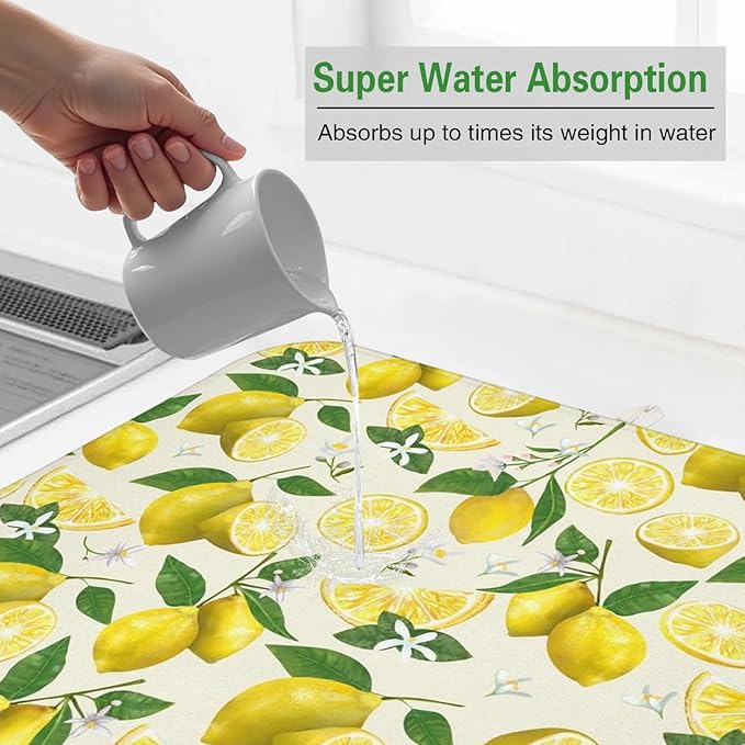 Dish Drying Mat Drainer Pads - Extra Large Microfiber Drying Mats for Dishes Kitchen Counter Super Absorbent Pads for Draining Racks (Yellow,18"x24" )