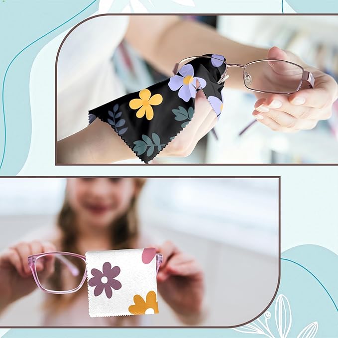 6 PCS Glasses Cleaning Cloth Eyeglass Lens Microfiber Cleaning Cloth Reusable Phone Screens Camera Cute Aesthetic Women Girls(6.3"x6.3")-Flowers