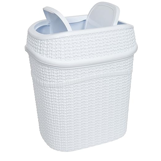 Bath Bliss Sailor Knot Swing Top Waste Bin | Dimensions: 11.22" x 8.27" x 12.6" | 9.5 Liter | Swing Top | Sailor Knot Design | Great for Bathroom | Office | Bathroom Accessories | White