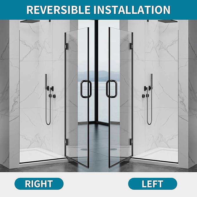 Framelss Single Swing Hinged Shower Door, 28" W x 76" H Pivot Shower Door, 5/16" (8mm) Tempered Glass with Nano Coating, SGCC Certified, Glass Door for Walk-in Shower - L02-28 (Matte Black)