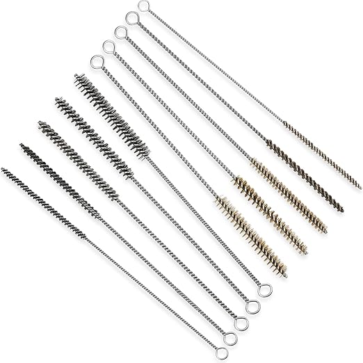 10 Pieces Wire Tube Brushes Bulk for Cleaning Pipe Tube Brass Stainless Steel Round Wire Brush for Auto Parts Christmas, Bottles, Tubes, 5 Sizes(Silver) (Silver Gold)