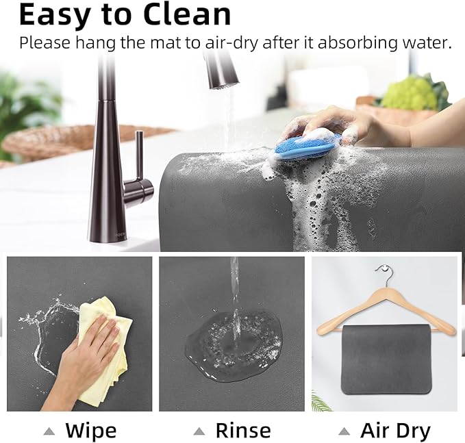 LOPNUR Kitchen Dish Drying Mat, 18"x16" Small Dish Drying Mats for Kitchen Counter, Super Absorbent Dish Drying Pad, Diatomite Coffee Mat Heat Resistant Mat with Anti-slip Rubber Backed, Grey