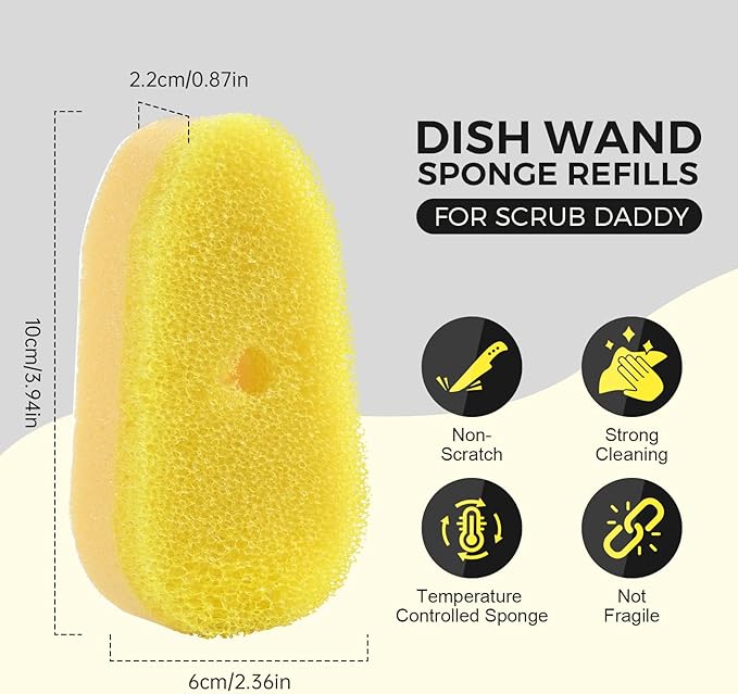 Sponge Refills for Scrub Daddy Dish Daddy - 20 Packs Dish Wand Refills, Scrub Brush Replacement Heads, Dish Brush Replacement Head for Kitchen Cleaning, Yellow (Only Sponge Heads)