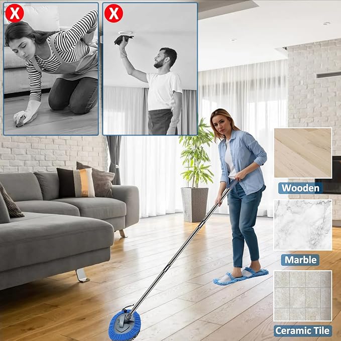 Max 83'' Wall Mop, Wall Cleaner with Long Handle, Ceiling Dust Mop with 15° Labor-Saving Elbow Extension Pole, Baseboard Duster Washer Scrubber, High Reach Window Cleaning Brush, Roof Cleaning Tool