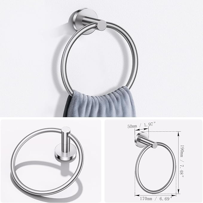 Lairuier Bathroom Hardware Set, 4-pieceTowel Holder Set Include Toilet Paper Holder,Towel Ring and 2 Towel Hooks Stainless Steel Wall Mounted Bathroom Hardware Accessories Set (Brushed Finish)