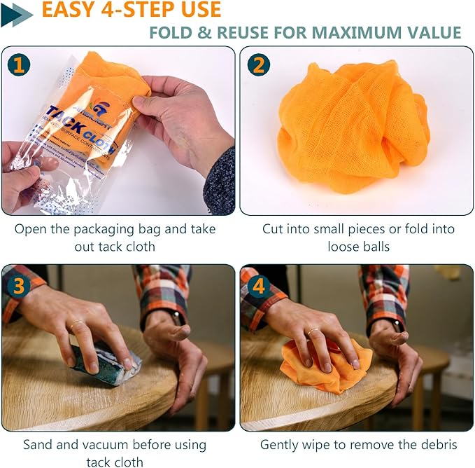 8 Pack Tack Cloths, 17.7" x 35.4" Premium Tack Rags for Woodworking & Automotive Painting - Wax & Silicone Free, Lint-Free Dust Removal for Sanding, Staining, Cleaning, and Surface Prep (8)