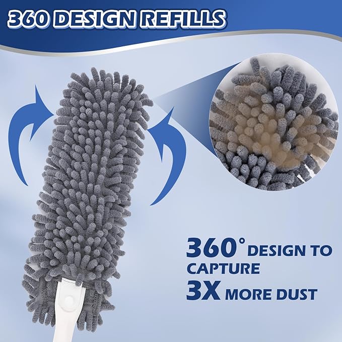 Reusable Microfiber Duster Refills Compatible with for MR.SIGA & OXO Duster- Washable Dusters Refill for MR.SIGA Lint Free Microfiber Duster for Cleaning, 2 Pack (Handle is Not Included)