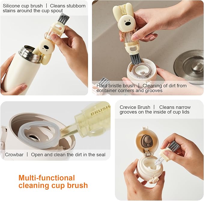 4 in 1 Cup Lid Cleaning Brush, Multifunctional Bottle Cleaning Brush, Cup Crevice Cleaning Tools, Easy to Clean and Storage, Cup Lid Gap Cleaner, Home Kitchen Cleaning Tools - 3Pcs