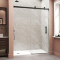 Frameless Shower Door,Single Sliding Glass Shower Door with Nano Coating & Safety Film, Adjustable 43"-48" W x 72" H, Matte Black,1/4" (6mm) SGCC Tempered Glass