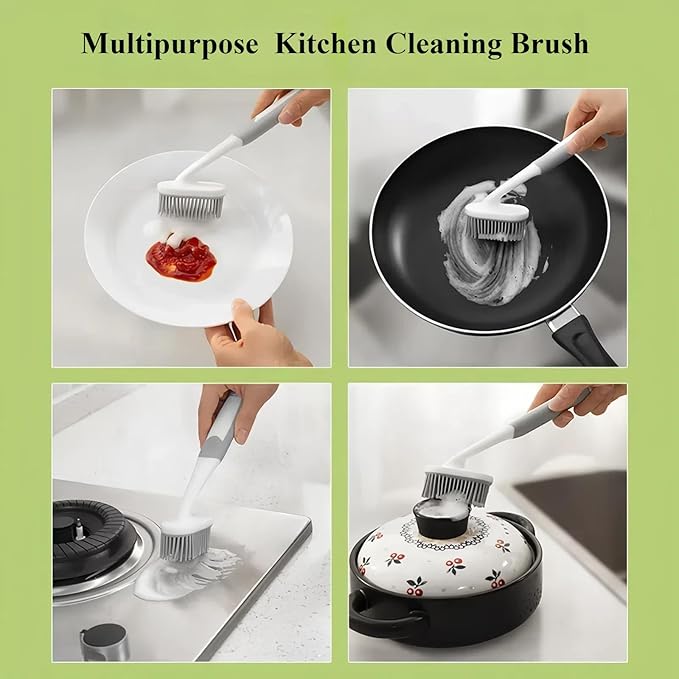 Dish Scrubber, Silicone Soft Bristles Scrub Brush with Scraper Tip, Comfortable Grip Brushes for Kitchen Sink, Pans, Pots, Skillet, Vegetable, Fruit, Potato Cleaning (Grey Style2)