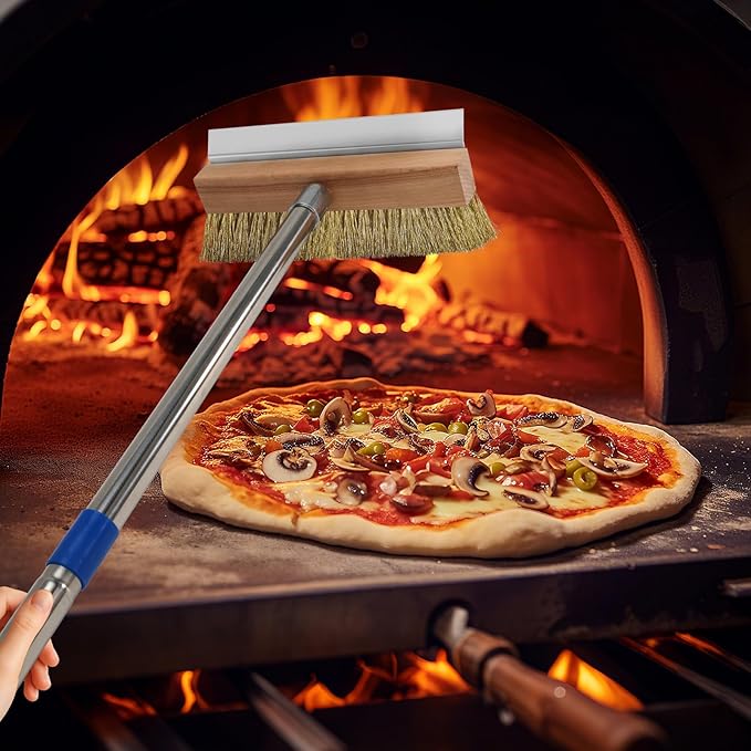 Pizza Oven Brush, Brass Wire Brushes with Scraper and Detachable 60.2inches Long Handle for Commercial Pizzaoven Cleaning, Kitchens Cleaning Brush for Restaurants, BBQ Shelf, Fireplace