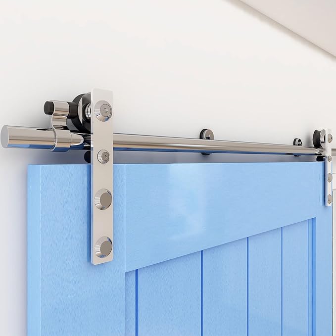 CCJH 9Feet Sliding Barn Door Hardware Kit Stainless Steel Heavy Duty Sliding Track Brushed Nickel for Double Wood Door