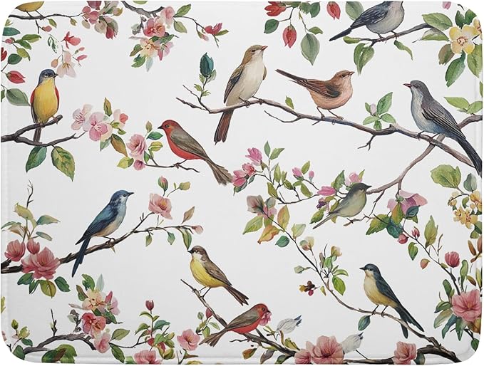 Spring Dish Drying Mat for Kitchen Counter Cute Birds Summer Holiday Microfiber Absorbent Dish Draining Reusable Washable Foldable Extra Large 18"x24"