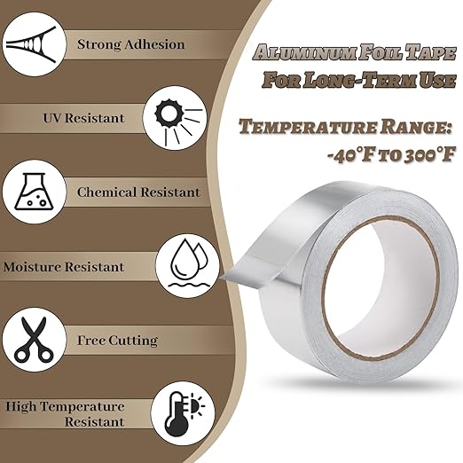 Aluminum Foil Tape 2 Inch x 99Ft (3.9 Mil) Heavy Duty Waterproof High Temperature Sealing and Patching for Ductwork Furnace HVAC Indoor Outdoor Repairs