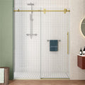 Sunrosa Frameless Shower Door, 51-55" W x 76" H Sliding Shower Door with Handle, Glass Shower Door with 5/16" (8mm) Clear SGCC Tempered Glass, Brushed Gold