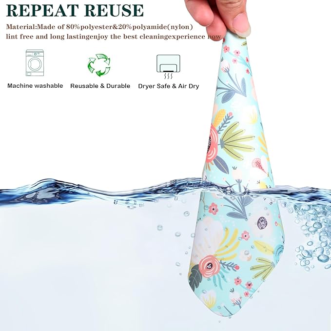 12Pcs Multicolor Flowers Drawing Microfiber Cleaning Cloths for Cameras Lenses,Eyeglasses,Jewelry,Crystal,i pad,Screens&More