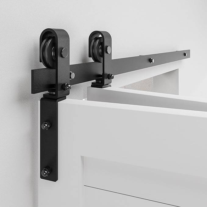 36" Bi-Folding Sliding Barn Door Hardware Track Kit,Smoothly&Quietly,Side Mounted Black Roller,Easy Install,Door Not Included [Fit Double 16" Bifold Doors]