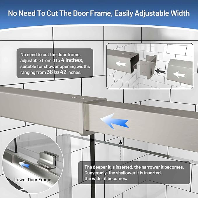Pivot Glass Shower Door, 38-42" W x 71" H, 1/4"(6mm) Clear SGCC Tempered Glass, Brushed Nickel Finish, Magnetic Closure, Reversible Installation