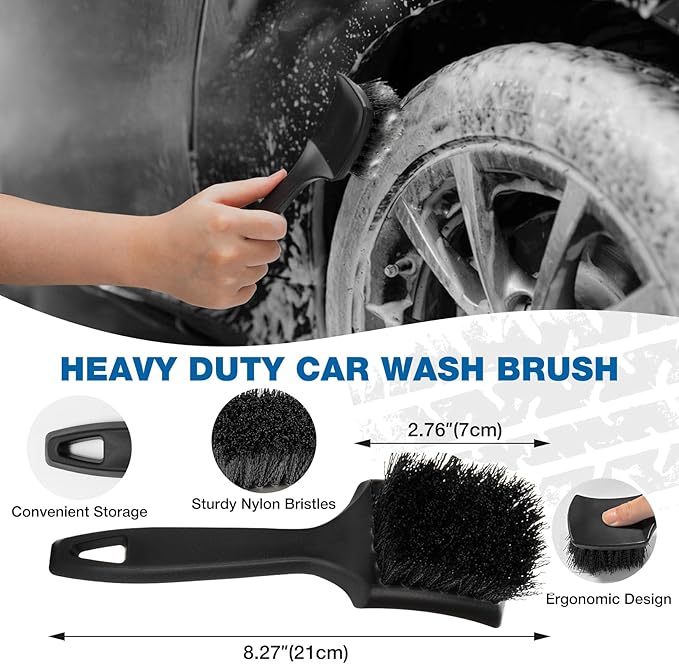 SHALL 8Pcs Wheel Brush Kit for Cleaning Wheel and Tire, Wheel and Rim Brush, Car Detailing Brushes, Tire Brush, Bendable Car Wheel Rim Cleaner Brush Set, Car Detailing Cleaning Brush Supplies