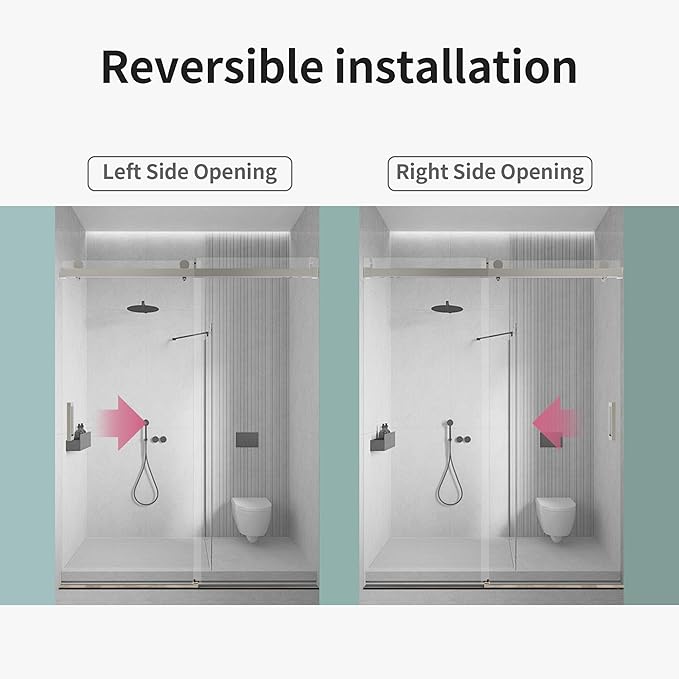 56-60" W x 76" H Frameless Soft-Close Sliding Shower Door, 3/8" (10mm) SGCC Tempered Glass, Reversible Install, Chrome Finish, Bathroom Upgrade